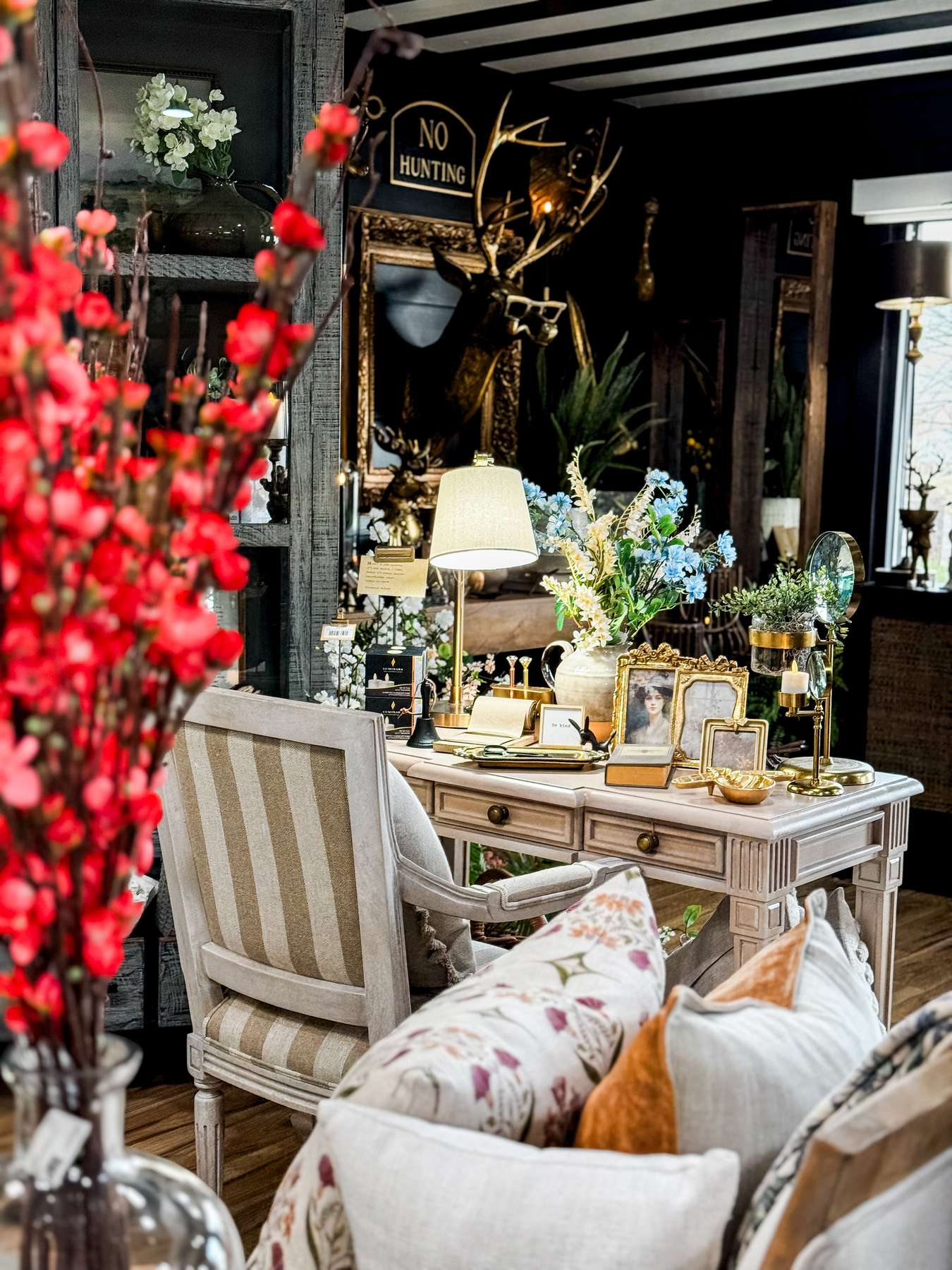 An interior vignette at Moss & Embers Home Decorum, Burns, Tennessee.