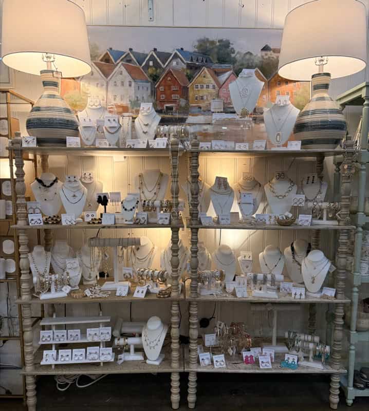 Meghan Browne Style jewelry display at LaRae’s Gift and Home at Miss Lucille’s Marketplace in Clarksville, Tennessee, October 2025.