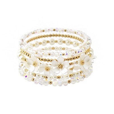 Meghan Browne Style Gabi bracelet — gold with flowers and pearls, bestseller.